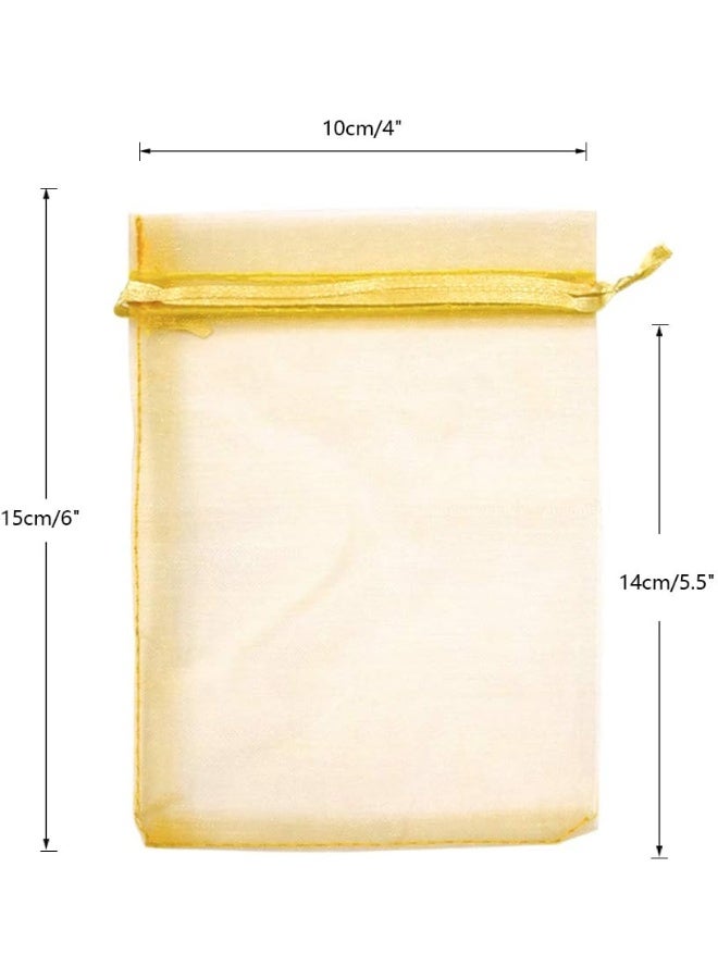 G2PLUS (100pcs Pure Color Style-golden Yellow) - Organza Bags, 100 PCS 10cmX15cm (4"X6") Drawstring Organza Jewellery Favour Pouches Wedding Party Festival Gift Bags Candy Bags (Golden Yellow) - Image 2