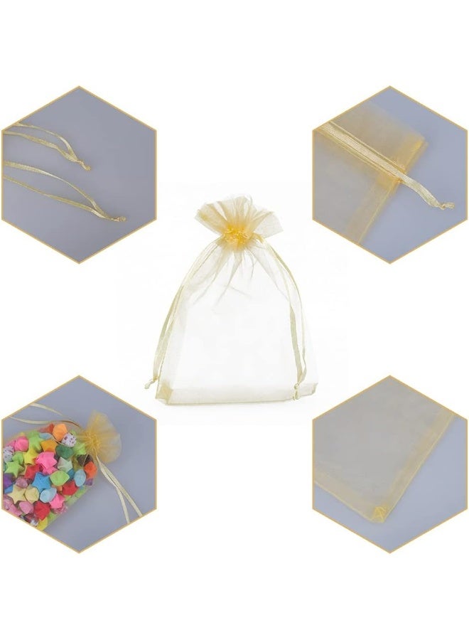 G2PLUS (100pcs Pure Color Style-golden Yellow) - Organza Bags, 100 PCS 10cmX15cm (4"X6") Drawstring Organza Jewellery Favour Pouches Wedding Party Festival Gift Bags Candy Bags (Golden Yellow) - Image 3