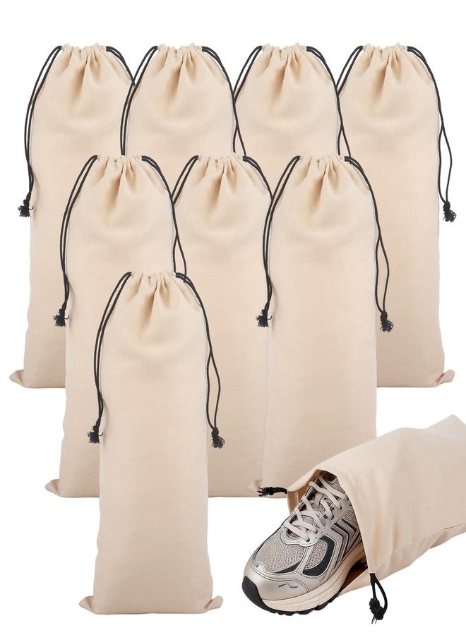Klmnop 8 Pcs Single Shoe Bags for Travel, 9x18 Inch Suede Fabric Drawstring Shoe Storage Bags, Dust Bags for Packing in Suitcase, Luggage, Home Organization(Khaki) - Image 1