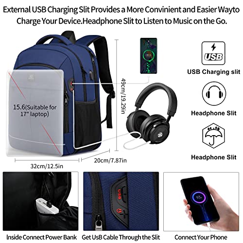 CAFELE Backpack,Travel Backpack,School Backpack, 17.3 Inch Business Laptop Backpack with USB Charging Port,TSA Water Resistant College Bookbag Gifts for Men Women Boys Teen,Blue - Image 4