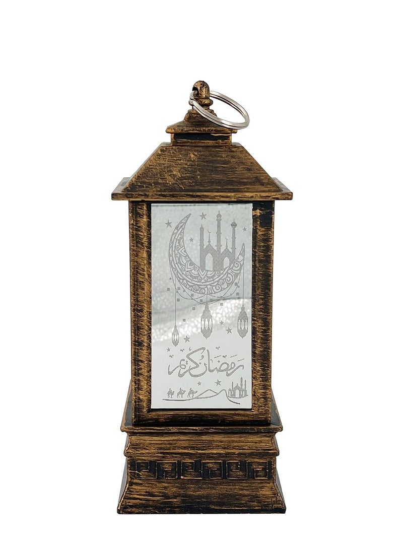 Party Magic Eid Metal Lantern with Lights Bronze 8x8x20cm - Image 1