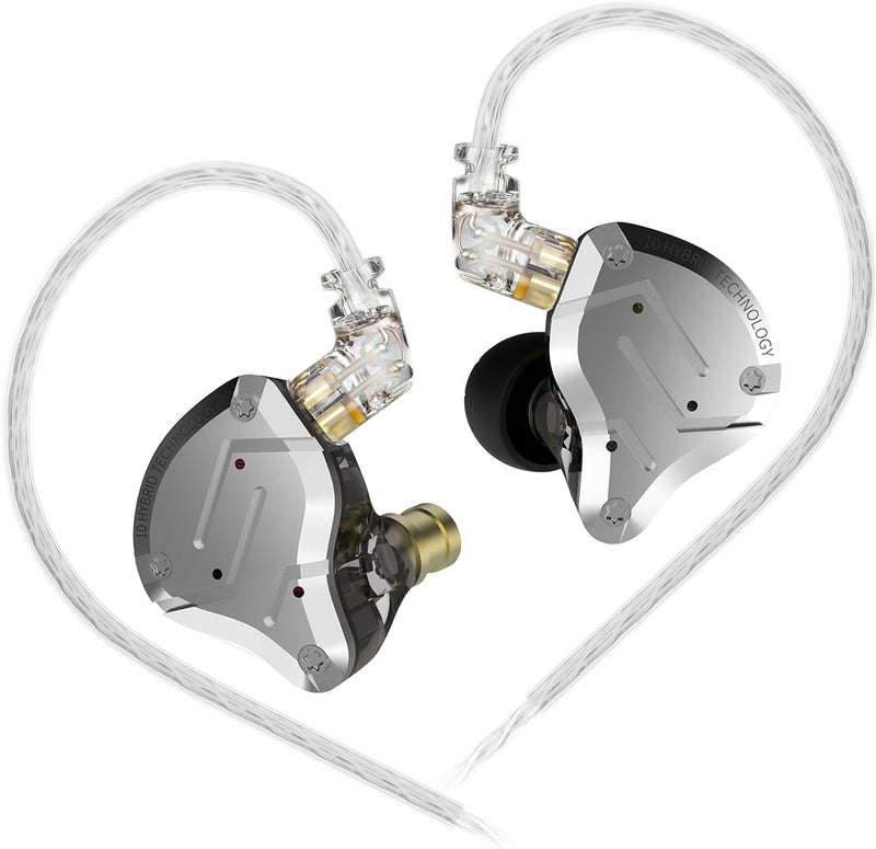 Kinboofi KZ ZS10 Pro 4BA 1DD IEM، مراقبات داخل الأذن متعددة المشغلات عالية الدقة، سماعات ألعاب مع كابل قابل للفصل 2Pin 0.75mm 3.5MM للمغني وعازف الجيتار والدرامز (أسود بدون ميكروفون) - Image 1
