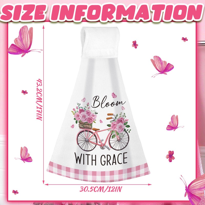 Tegeme 6 Pcs Hanging Kitchen Towels with Loop, Absorbent Hand Tie Towels Microfiber Decorative Fast Drying Kitchen Hanging Towel for Home Bathroom(Pink Rose) - Image 3