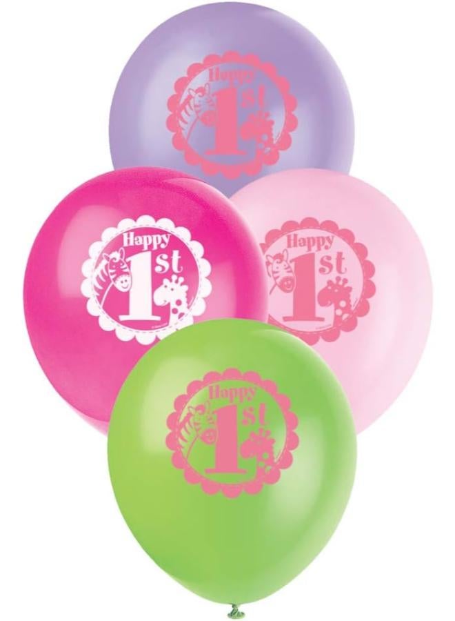 Unique 12" Pink Safari 1St Birthday Balloons - Image 1