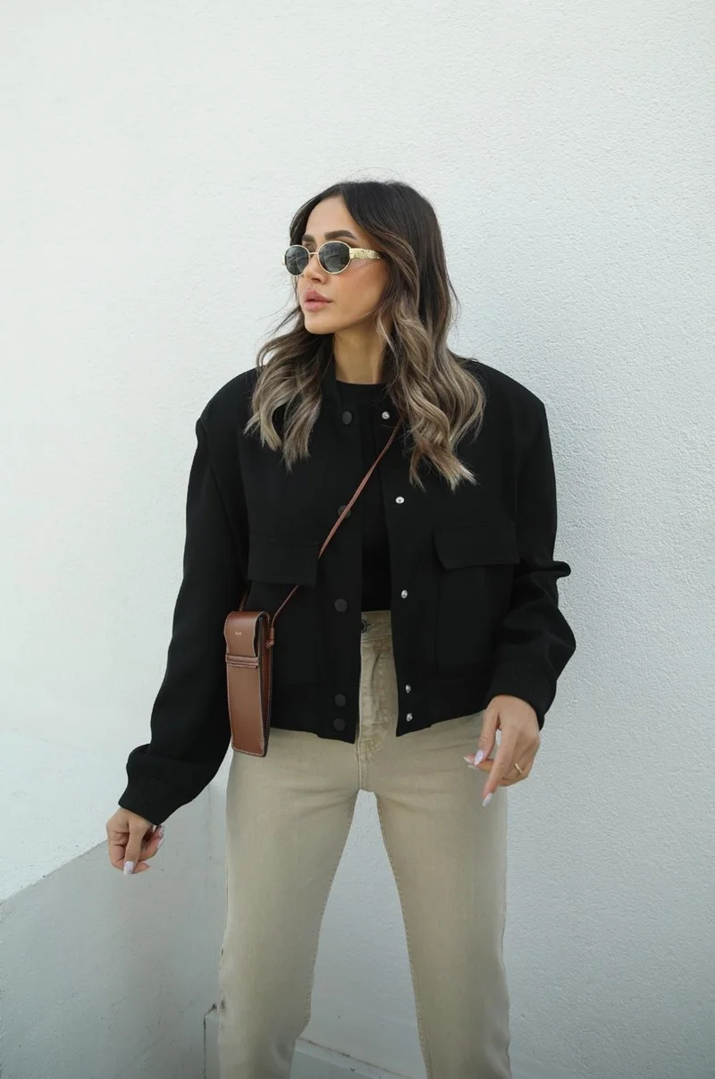 Havoş Havos Black Wide Pocket Bomber Jacket