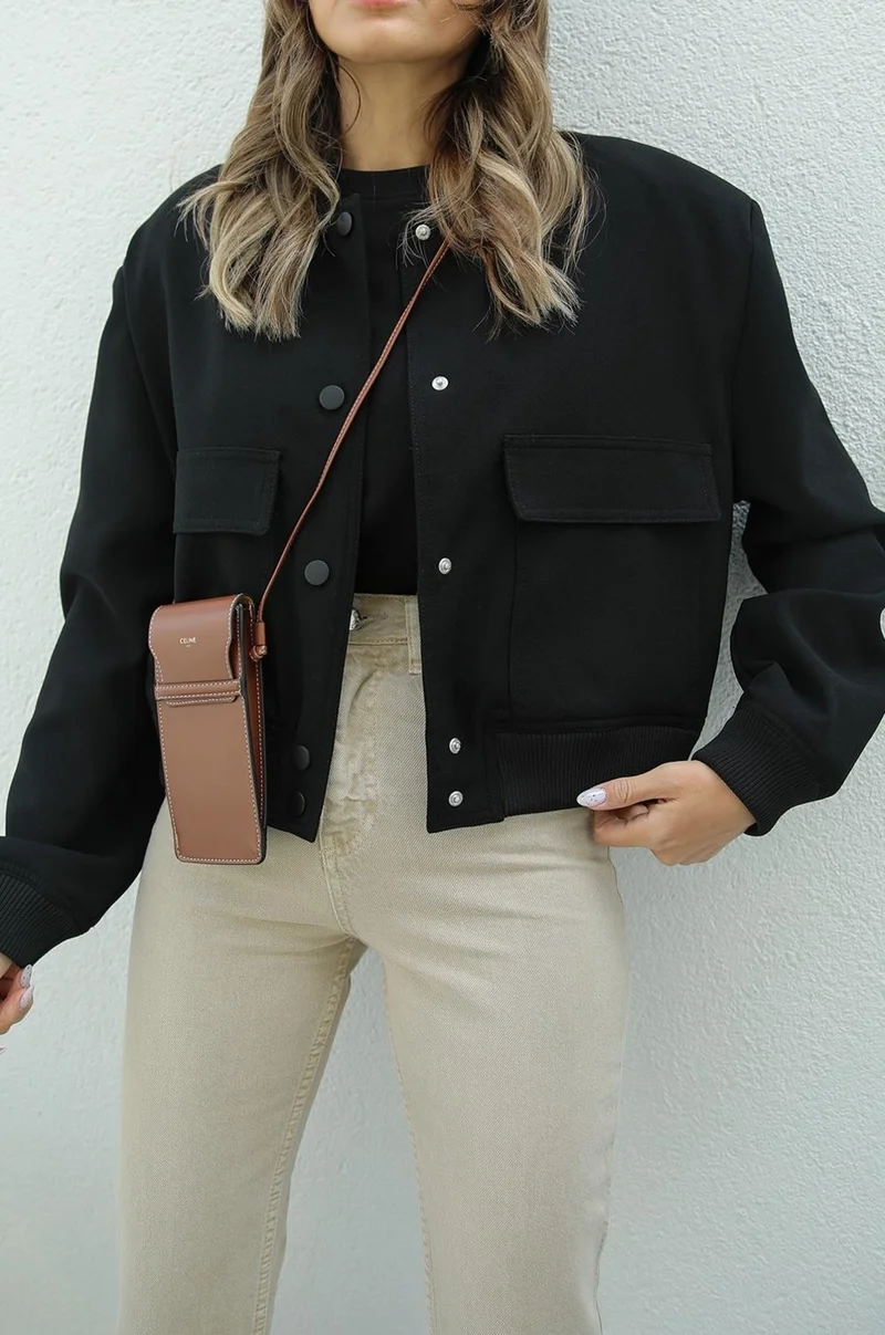 Havoş Havos Black Wide Pocket Bomber Jacket
