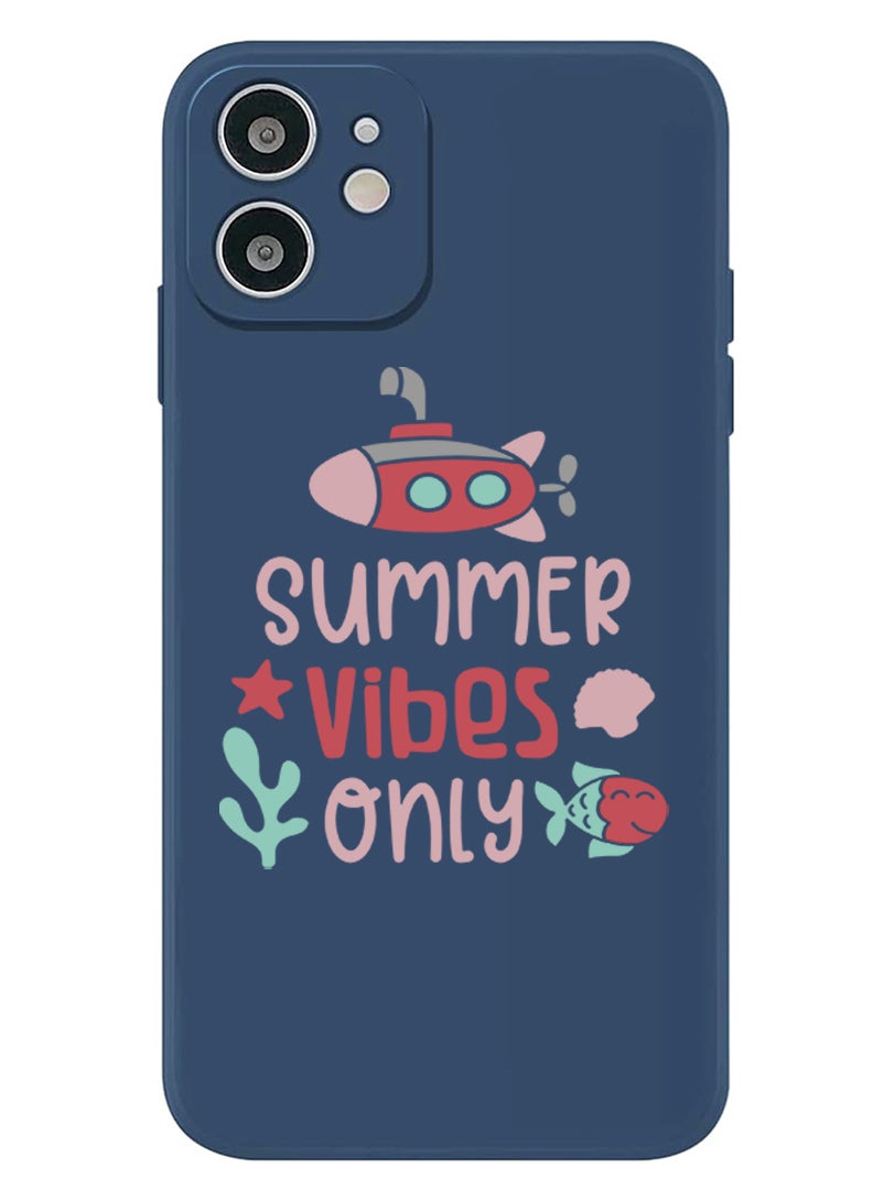 Theodor Protective Slim Fit Case Liquid Silicone Cover with Full Body Protection Anti-Scratch Shockproof Case For iPhone 12 Blue  - Summer vibes only copy - Image 1
