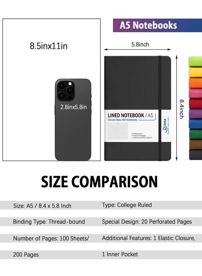 Dynta Hardcover Journal Notebooks, 10 Packs A5 Lined Journals Bulk for Writing 200 Pages/100Sheets, 8.4 x 5.8 inch, 10 Colors Classic Ruled Notebook for Work/Travel/College/Note Taking - Image 2