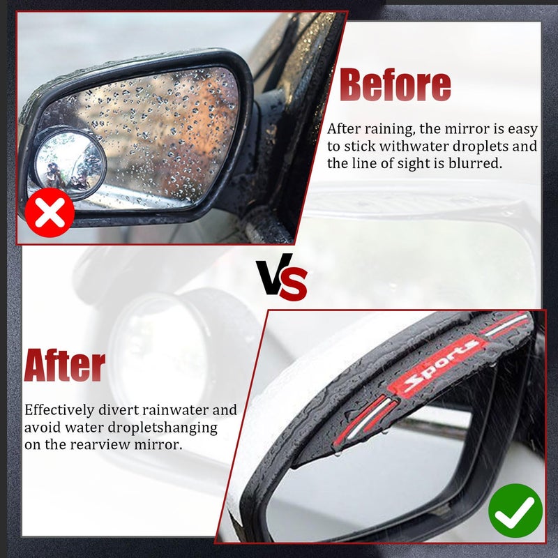 Pincuttee 2PC Side Mirror Visor Rain Guards,Car Rear View Mirror Rain Cover,Silicone Rain Shield,Mirror Cover Rubber Visor Guard(Black-Sport,2Pack) - Image 3