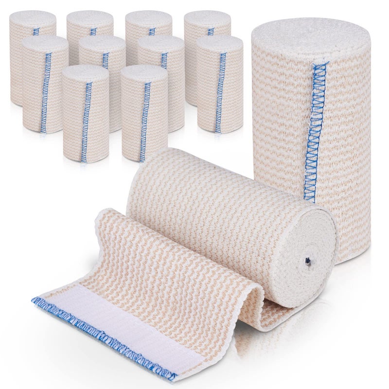 GT Premium Elastic Bandage Wrap 4 12 Pack Hook Loop Fasteners at Both Ends Latex Free Hypoallergenic Compression Roll Reusable Bandages for Waist Legs Elbow Knee Wrap