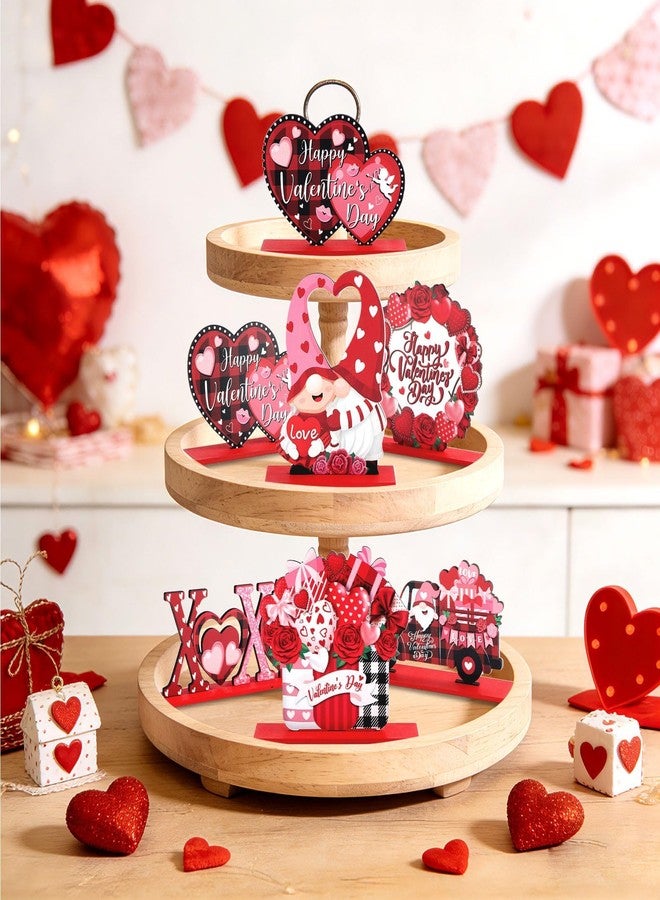 OBUSATT 6 Pcs Valentine's Day Wooden Table Sign Decoration Happy Valentines Day Wood Tabletop Centerpiece Romantic Love Gnomes Truck Heart Table Decorations for Party Farmhouse Home Tiered Tray Decor Gifts - Image 2