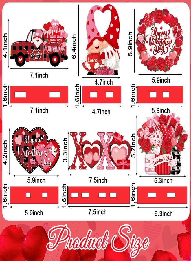 OBUSATT 6 Pcs Valentine's Day Wooden Table Sign Decoration Happy Valentines Day Wood Tabletop Centerpiece Romantic Love Gnomes Truck Heart Table Decorations for Party Farmhouse Home Tiered Tray Decor Gifts - Image 3