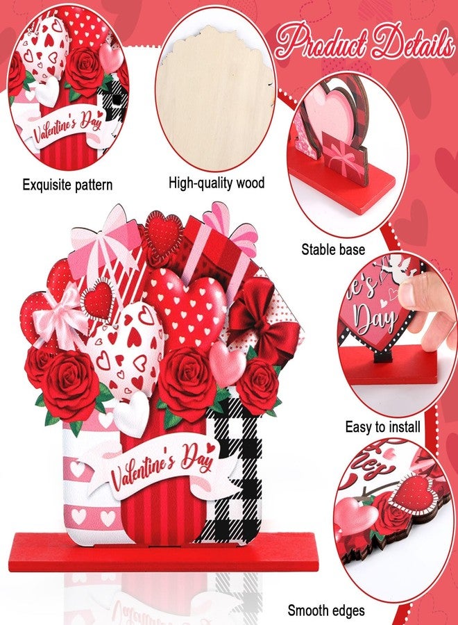 OBUSATT 6 Pcs Valentine's Day Wooden Table Sign Decoration Happy Valentines Day Wood Tabletop Centerpiece Romantic Love Gnomes Truck Heart Table Decorations for Party Farmhouse Home Tiered Tray Decor Gifts - Image 4