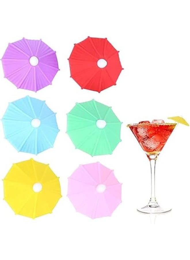 6 Pack Umbrella Drink Markers, Umbrella Sticks, Wine Glass Charms, Silicone Drink Glass Markers, Tasteless and Safe, for Summer Hawaiian Cupcake Toppers Tropical Wedding Party Decor - Image 1