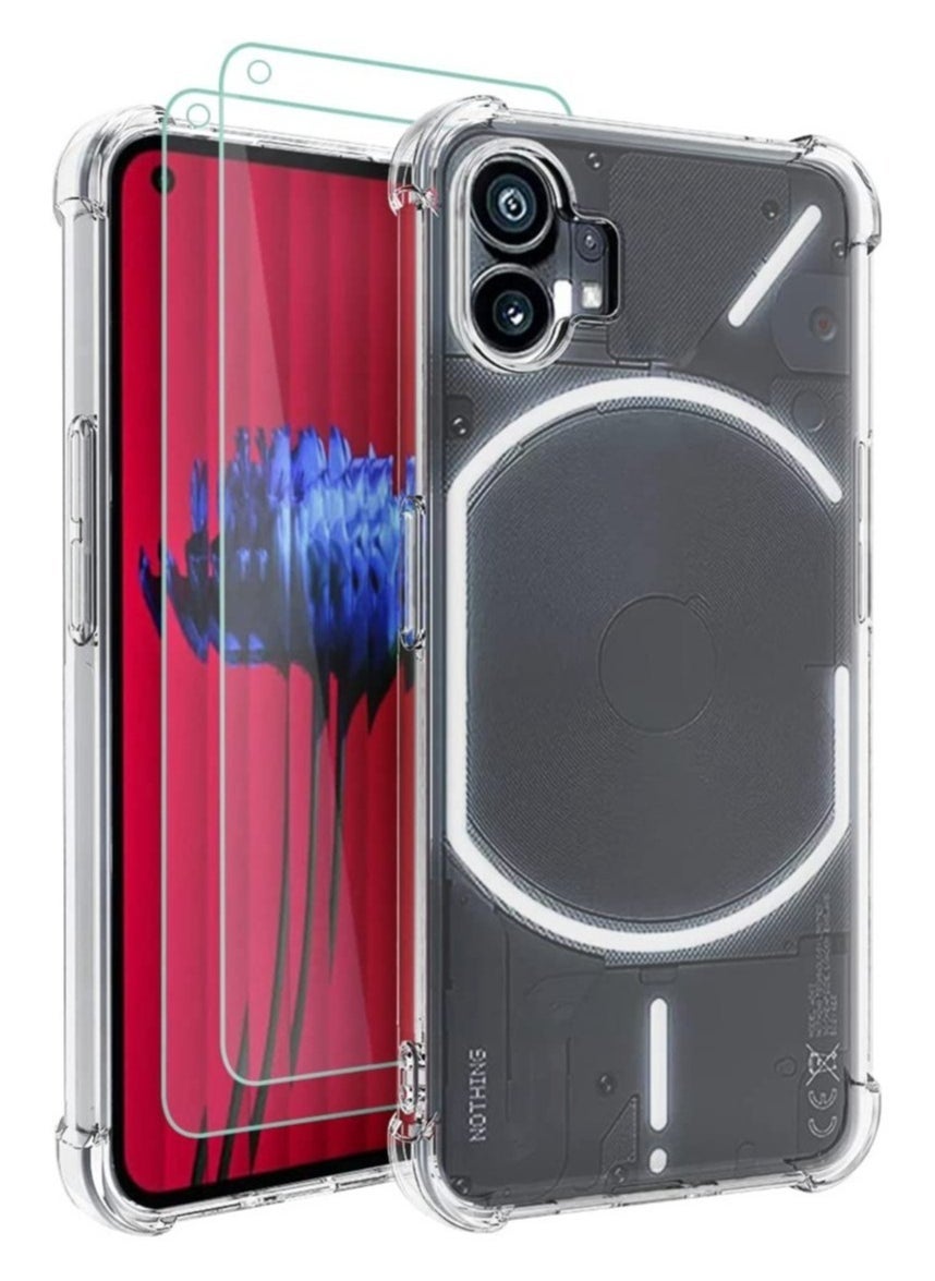 Nothing Phone 1 Case Clear Transparent with 2pcs Screen Protector Reinforced Corners TPU Shock-Absorption Flexible Cell Phone Cover