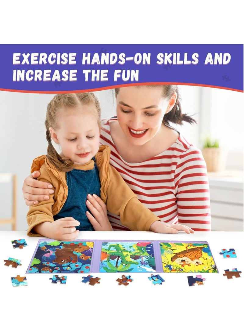 Zikra Magnetic Puzzles for Kids Ages 3-5, 3 in 1 Toddlers Animal Magnetic Jigsaw Puzzle, Kids Travel Puzzles Toys, Preschool Learning Toy for Kids 3-8 Year (Animal Forest) - Image 2