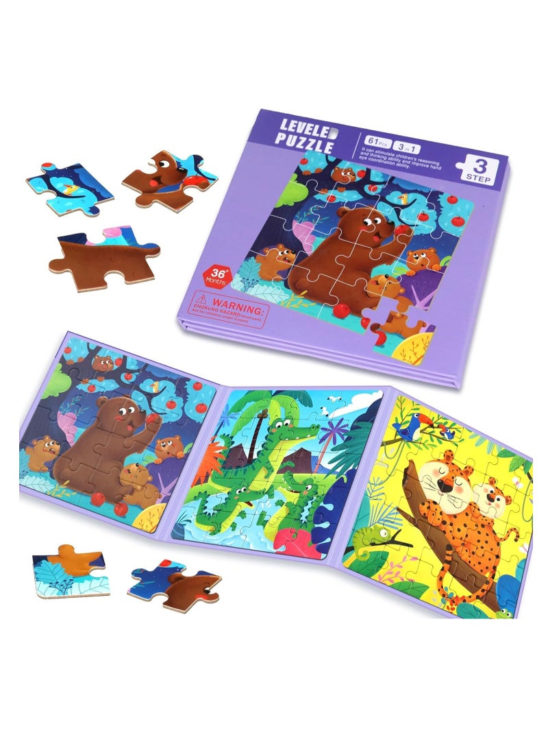 Zikra Magnetic Puzzles for Kids Ages 3-5, 3 in 1 Toddlers Animal Magnetic Jigsaw Puzzle, Kids Travel Puzzles Toys, Preschool Learning Toy for Kids 3-8 Year (Animal Forest) - Image 1