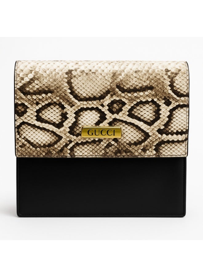GUCCI Luxury women's leather bag black color with snakeskin engraving, premium quality - Image 1
