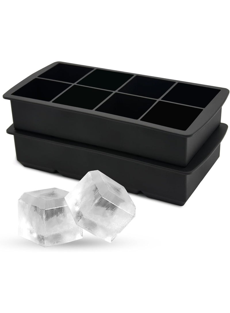 صحافة كرات الثلج، مصنع كرات الثلج (باقة من 2 قطع) – قوالب كرات ثلج مربعية كبيرة مرنة بـ 8 حفر، قالب كرات الثلج من السيليكون، قالب كرات الثلج، كرات ثلج تذوب ببطء لتبريد الكوكتيلات والشراب والجوس - Image 1