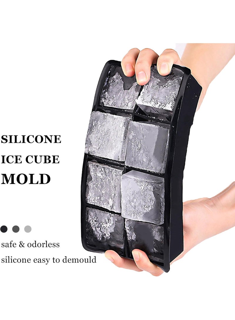 صحافة كرات الثلج، مصنع كرات الثلج (باقة من 2 قطع) – قوالب كرات ثلج مربعية كبيرة مرنة بـ 8 حفر، قالب كرات الثلج من السيليكون، قالب كرات الثلج، كرات ثلج تذوب ببطء لتبريد الكوكتيلات والشراب والجوس - Image 4
