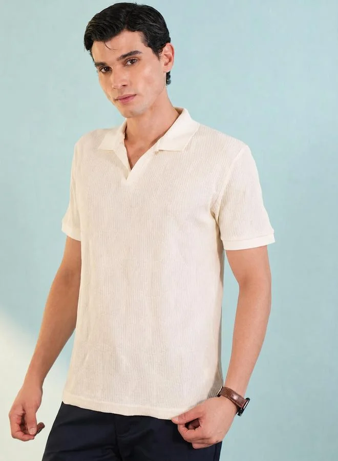 Take Two Off White Self Design Polo Neck Regular T-Shirt By Reprise