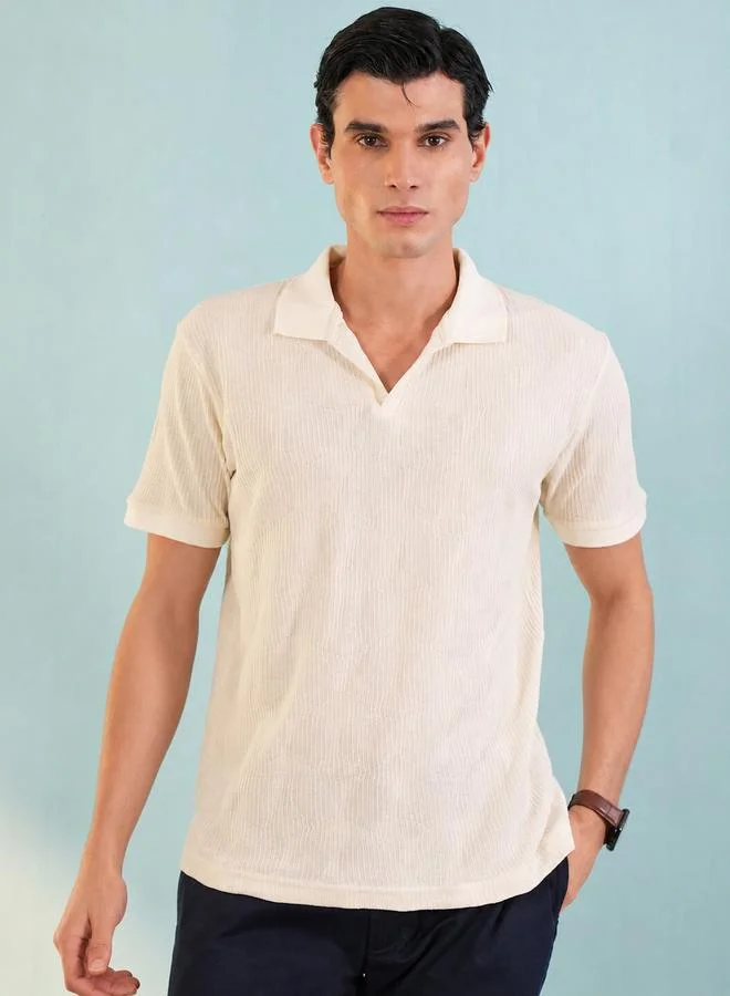 Take Two Off White Self Design Polo Neck Regular T-Shirt By Reprise