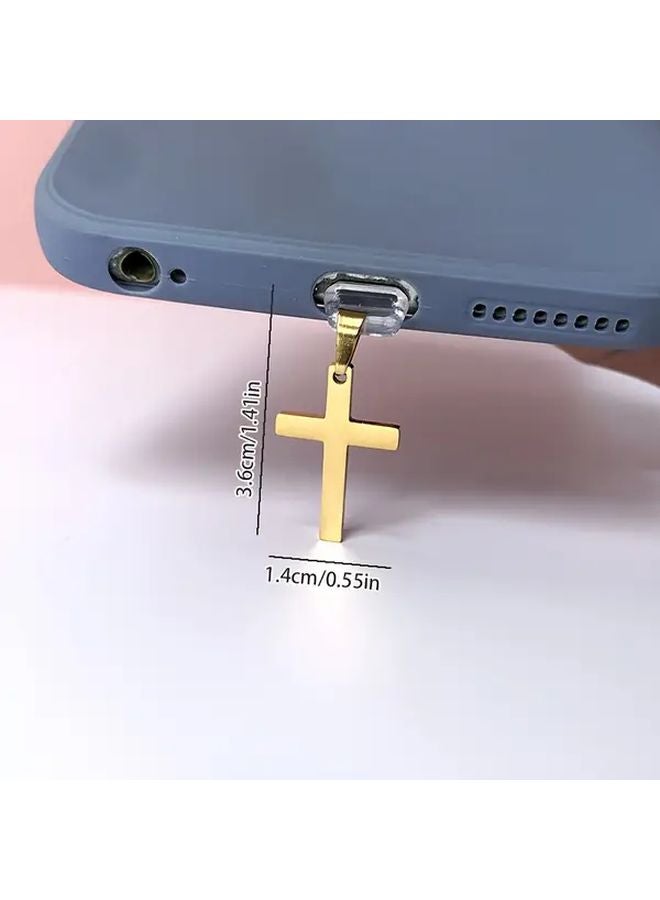 Type C Charging Port Dust Plug Black Stainless Steel Phone Pendant With Rope - Image 2