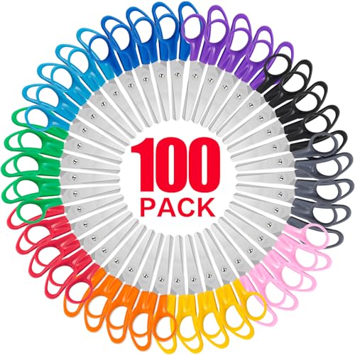 TooyBing 100 Pack Kids Scissors, 5 Inch Bulk Scissors for School, Blunt Tip for Child Student Teacher, Kids Safety for Preschool Classroom Office Home, School Supplies Craft Cutting Paper - Image 1