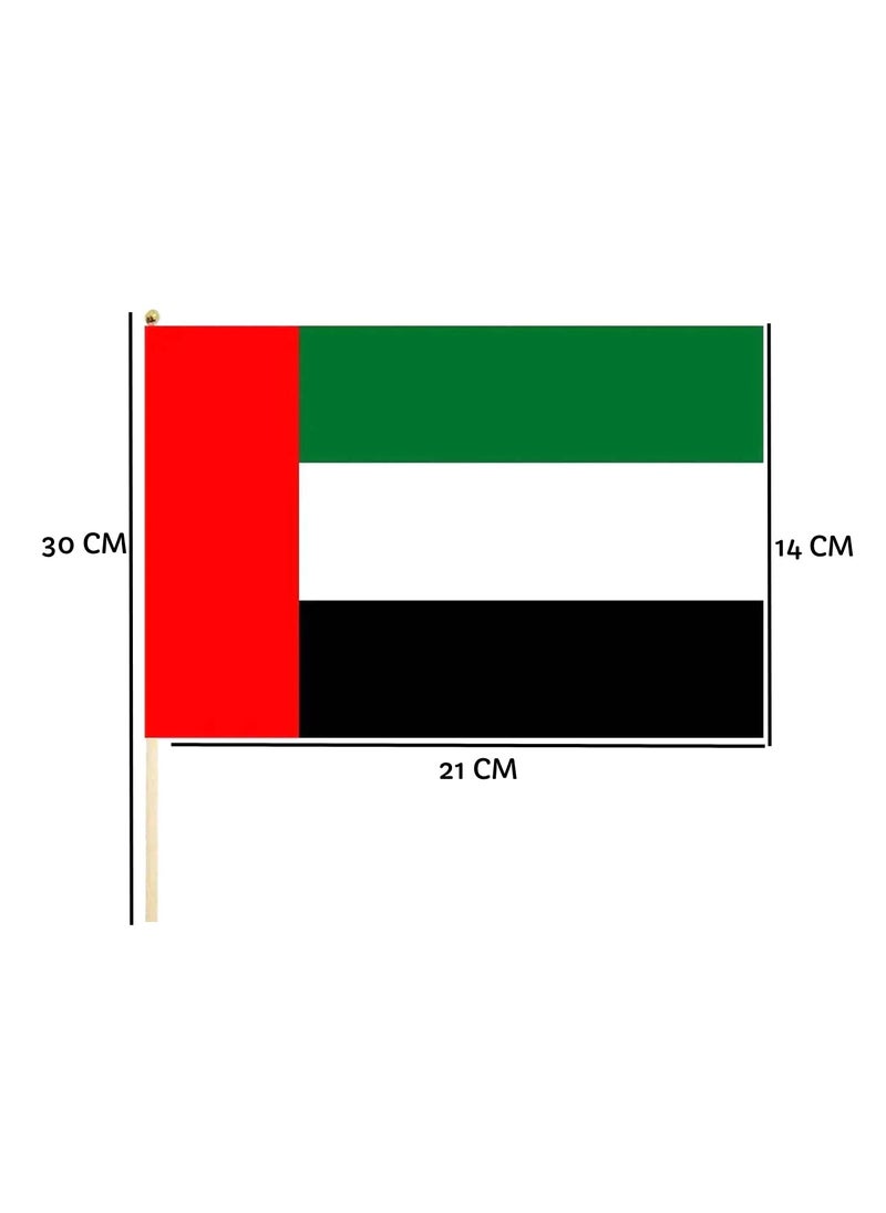 Yuwell - 12 Pieces UAE Flag For National Day Celebration Hand Waving Desk Flags Wooden Sticks 21X14X30CM - Image 1