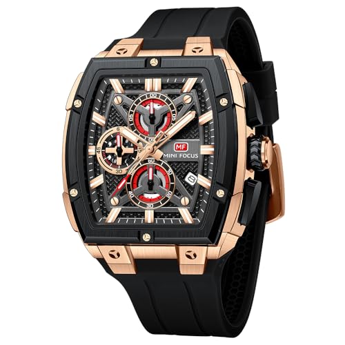 MF MINI FOCUS Men's Watch Analog Fashion Wrist Watch, Skeleton Tonneau Watch for Men with Chronograph,Ideal for Sports Enthusiasts and Daily Wear (Black_Golden) - Image 1