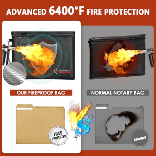 ROLOWAY Fireproof Document Bag (14.5 x 11.5 inch), 6400℉ Fireproof Money Bag with Zipper for Cash, Fire Safe Money Pouch with Lock (Black) - Image 4
