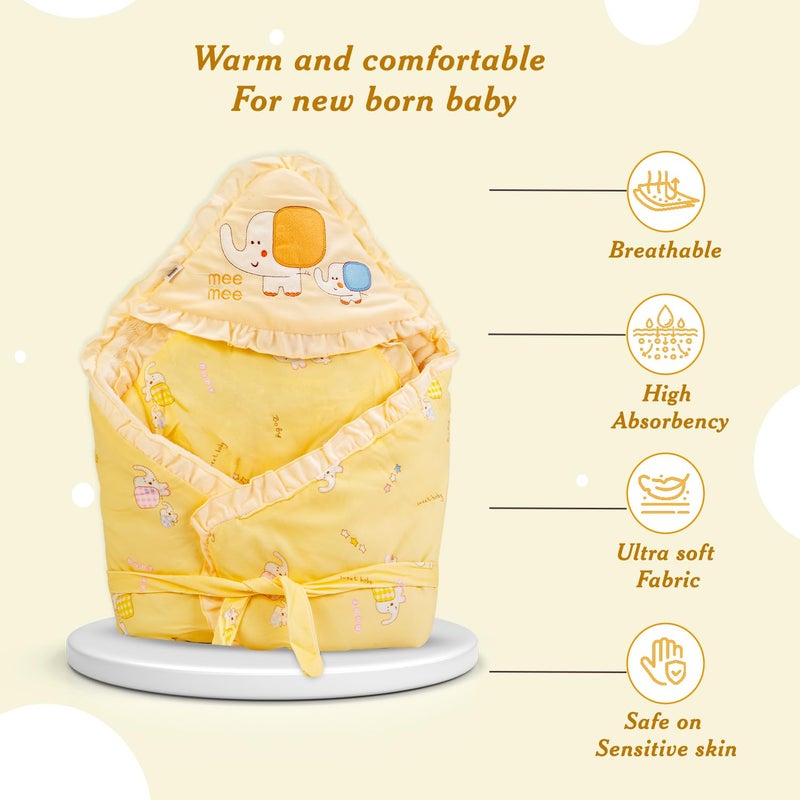 Mee Mee Baby Warm and Soft Swaddle Wrapper Hooded with Double Layered Hood Blanket for Newborn Babies | Light Weight | Easy Maintenance | Full Coverage | Yellow | 6+ Months | 480 Grams | - Image 3