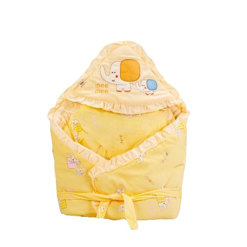 Mee Mee Baby Warm and Soft Swaddle Wrapper Hooded with Double Layered Hood Blanket for Newborn Babies | Light Weight | Easy Maintenance | Full Coverage | Yellow | 6+ Months | 480 Grams | - Image 1