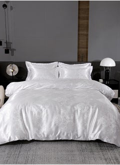 LUNA Home Satin Jacquard King size 6 piece duvet cover set, white bohemia style bedding set.  - Image 1