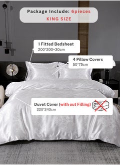 LUNA Home Satin Jacquard King size 6 piece duvet cover set, white bohemia style bedding set.  - Image 4