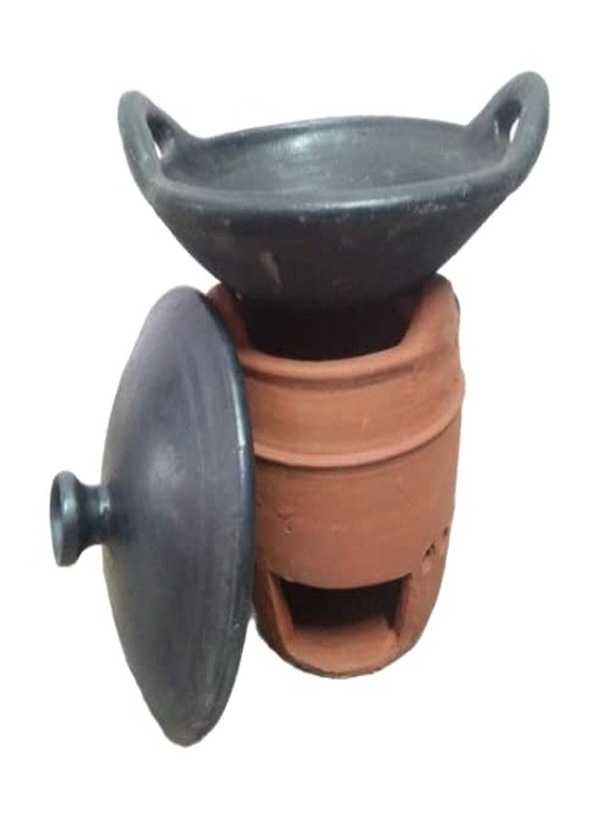 LKC Clay kadhai with lid & Large Sigadi for Cooking Black Colour/Clay tai/Clay Handi/Clay kadhai with sigadi for Cooking, Sigdi, LPG etc. 2.5 Litre Large Size - Image 3