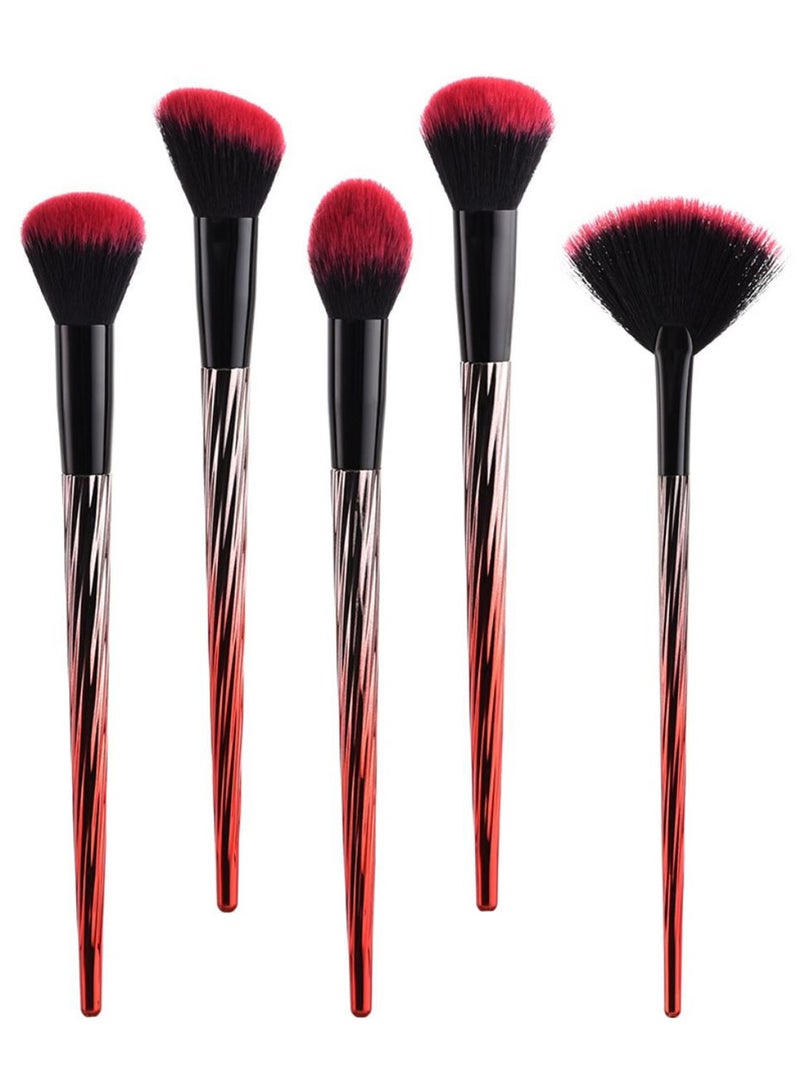 5-Piece Professional Makeup Brush Set Red/Black/Silver - Image 2