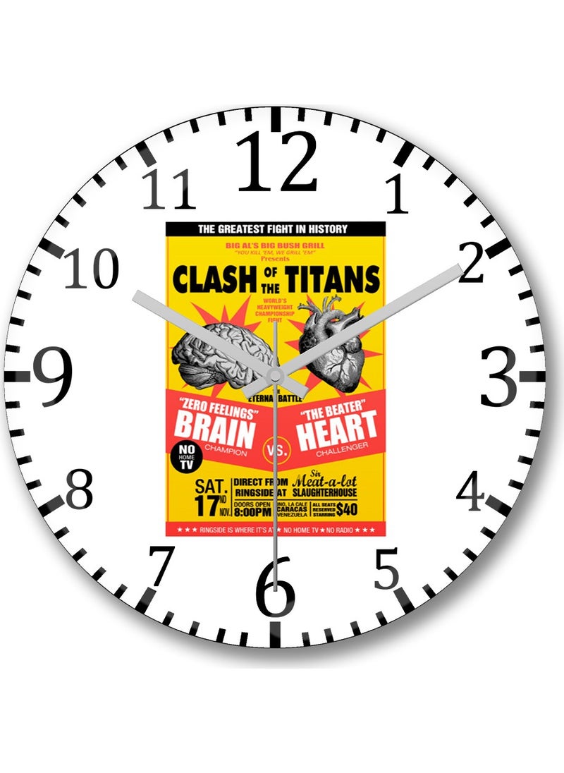 Baskı Dükkanı Print Shop Fight Clash Of The Titans Wall Clock Curved Real Glass  - Image 1
