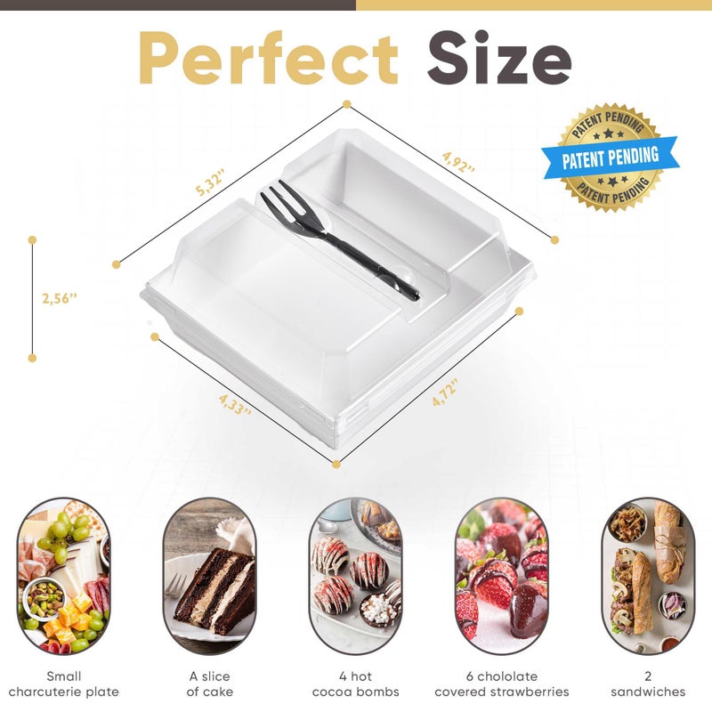 Leafiew 50 Pack Small Charcuterie Boxes with Clear Lids and Forks - To Go Paper Mini Charcuterie Box, Disposable Food Containers, 5Inch Dessert Boxes for Cookie, Cake Slice, Strawberries (White) - Image 2