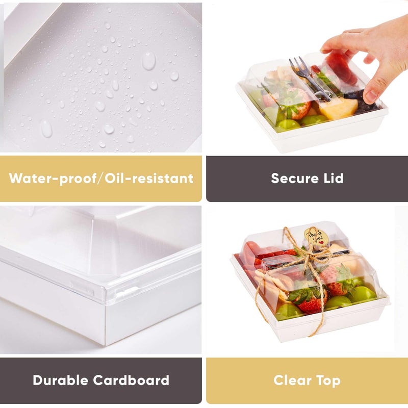 Leafiew 50 Pack Small Charcuterie Boxes with Clear Lids and Forks - To Go Paper Mini Charcuterie Box, Disposable Food Containers, 5Inch Dessert Boxes for Cookie, Cake Slice, Strawberries (White) - Image 4