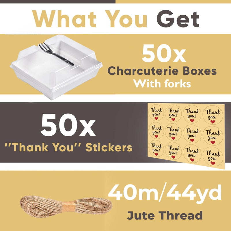 Leafiew 50 Pack Small Charcuterie Boxes with Clear Lids and Forks - To Go Paper Mini Charcuterie Box, Disposable Food Containers, 5Inch Dessert Boxes for Cookie, Cake Slice, Strawberries (White) - Image 3