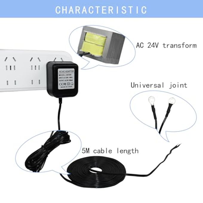 VVHOOY 24V Transformer Doorbell Power Adapter Compatible With Google Nest,Wyze,Eufy Video Doorbells, C Wire Adapter 16.4Ft/5M Extension Cable Doorbell Power Adapter Doorbell Supply Cord - Image 5
