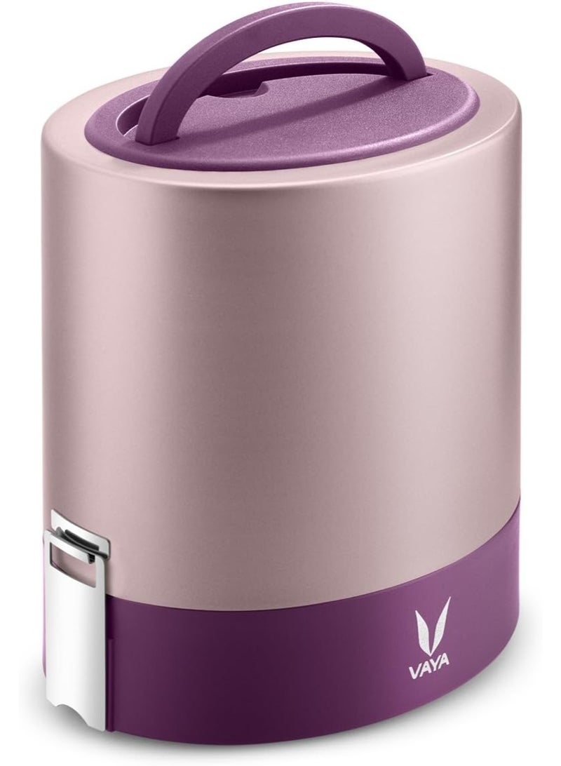 Vaya Tyffyn Polished Stainless Steel Lunch Box Without Bagmat, 1000 ml, 3 Containers, Purple - Image 2