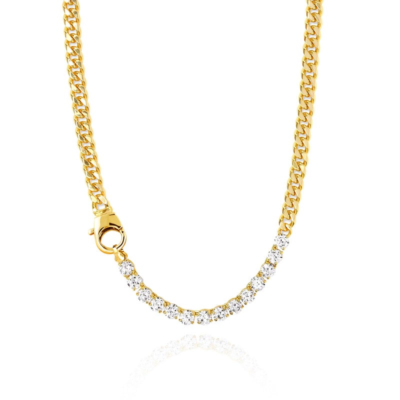 Zeffy Tennis Necklace 14K Gold Diamond Cuban Link CZ Choker Necklace for women Dainty Zirconia Cut Faux Diamond chain - Image 1