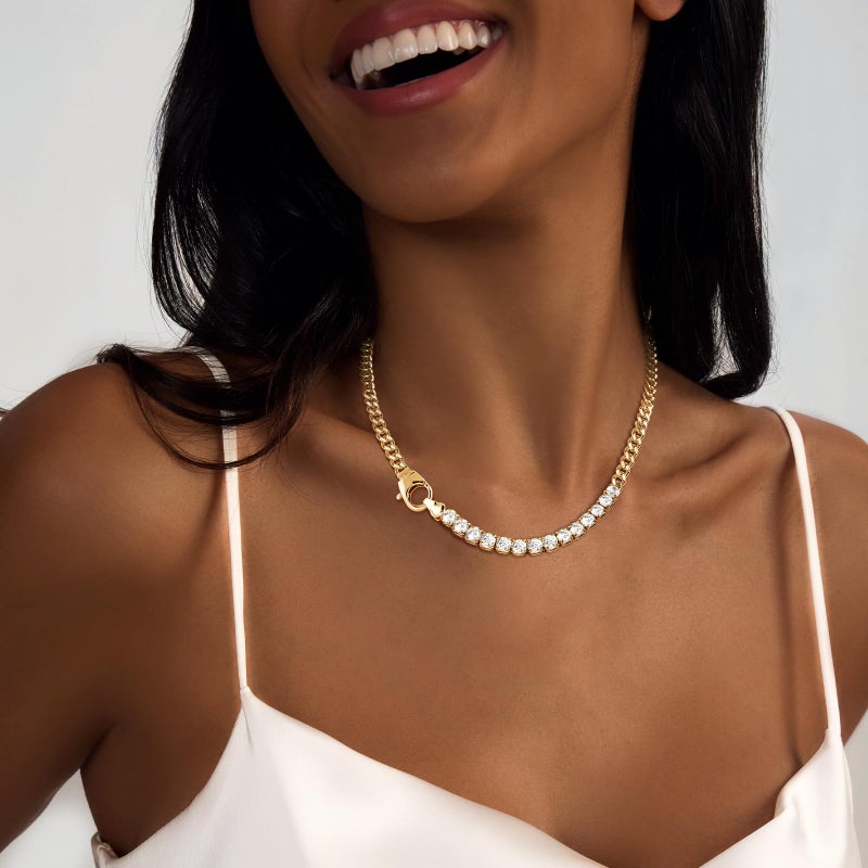 Zeffy Tennis Necklace 14K Gold Diamond Cuban Link CZ Choker Necklace for women Dainty Zirconia Cut Faux Diamond chain - Image 4