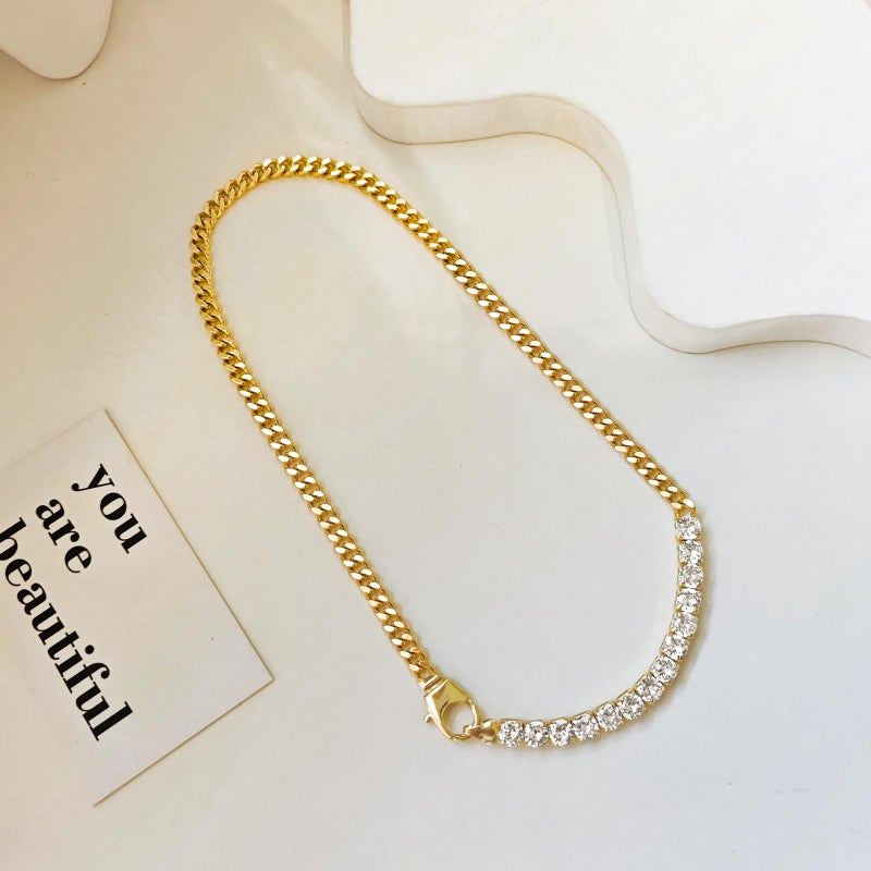 Zeffy Tennis Necklace 14K Gold Diamond Cuban Link CZ Choker Necklace for women Dainty Zirconia Cut Faux Diamond chain - Image 3