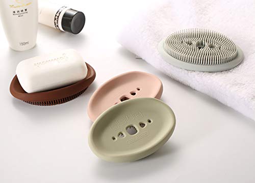 NILKANTH NIL KANTH 2 Pack Bathroom Soap Dishes Silicone Bar Soap Holder for Shower with Drain Easy to Clean Durable Extends Soap Life Soap Saver for Bathroom Counter Shower Green Brown  - Image 3