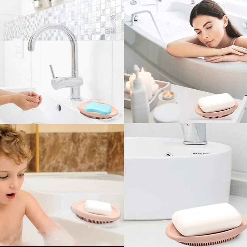 NILKANTH NIL KANTH 2 Pack Bathroom Soap Dishes Silicone Bar Soap Holder for Shower with Drain Easy to Clean Durable Extends Soap Life Soap Saver for Bathroom Counter Shower Green Brown  - Image 4