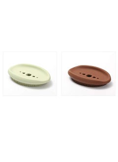 NILKANTH NIL KANTH 2 Pack Bathroom Soap Dishes Silicone Bar Soap Holder for Shower with Drain Easy to Clean Durable Extends Soap Life Soap Saver for Bathroom Counter Shower Green Brown  - Image 1
