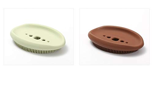 NILKANTH NIL KANTH 2 Pack Bathroom Soap Dishes Silicone Bar Soap Holder for Shower with Drain Easy to Clean Durable Extends Soap Life Soap Saver for Bathroom Counter Shower Green Brown  - Image 1